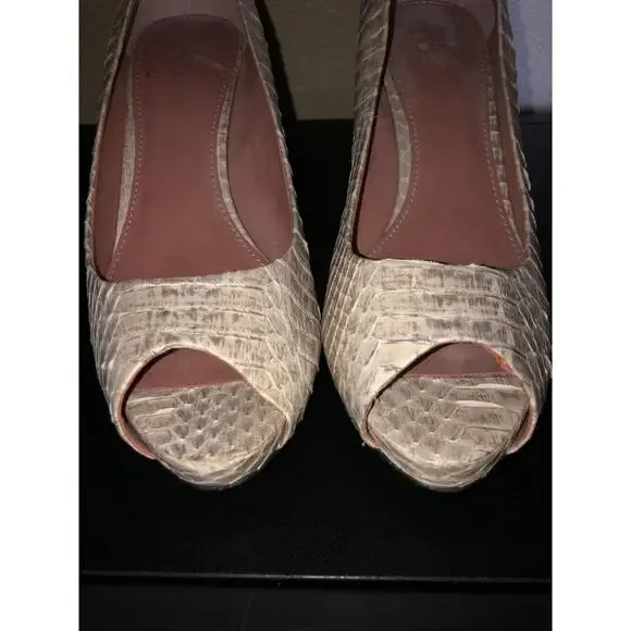 Vince Camuto Kira Wedding Date Nite Animal Print Cream Python Peep Toe Heels 8.5 - Picture 10 of 11
